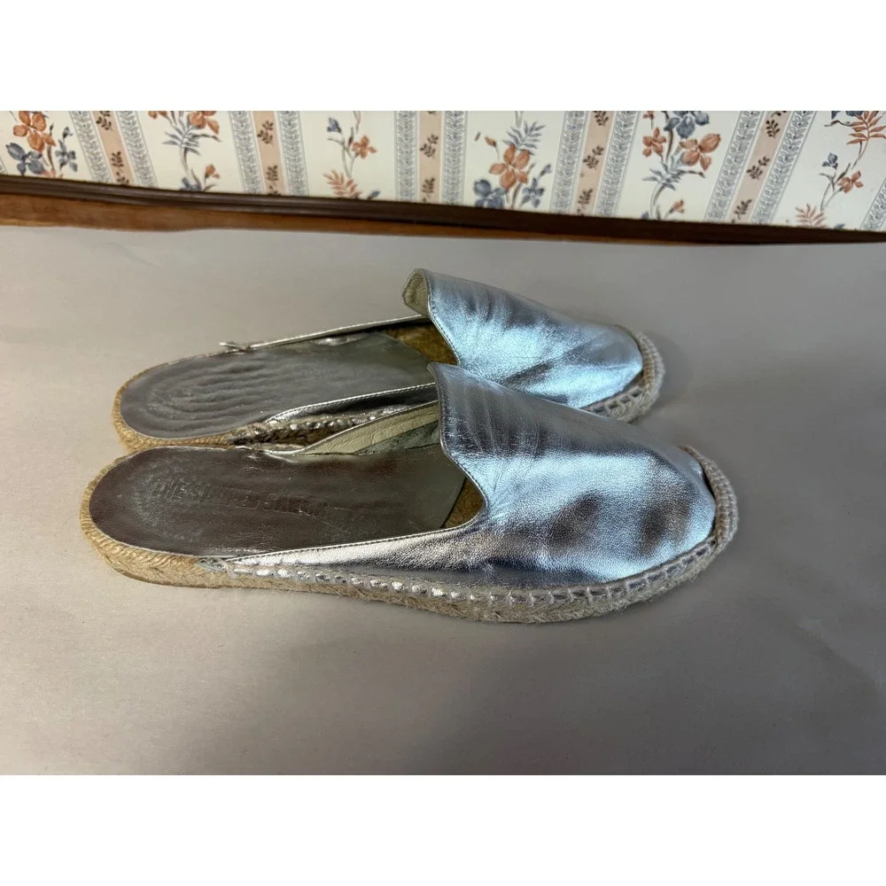 The Striped Sailor Slip-On Silver Espadrille Mules Made in Spain 38